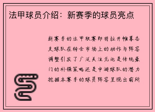法甲球员介绍：新赛季的球员亮点